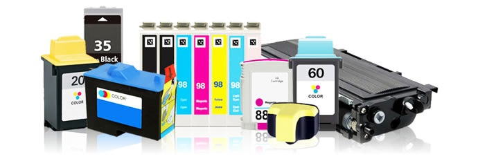 printer ink cartridges in magenta, cyan, yellow and black for sale