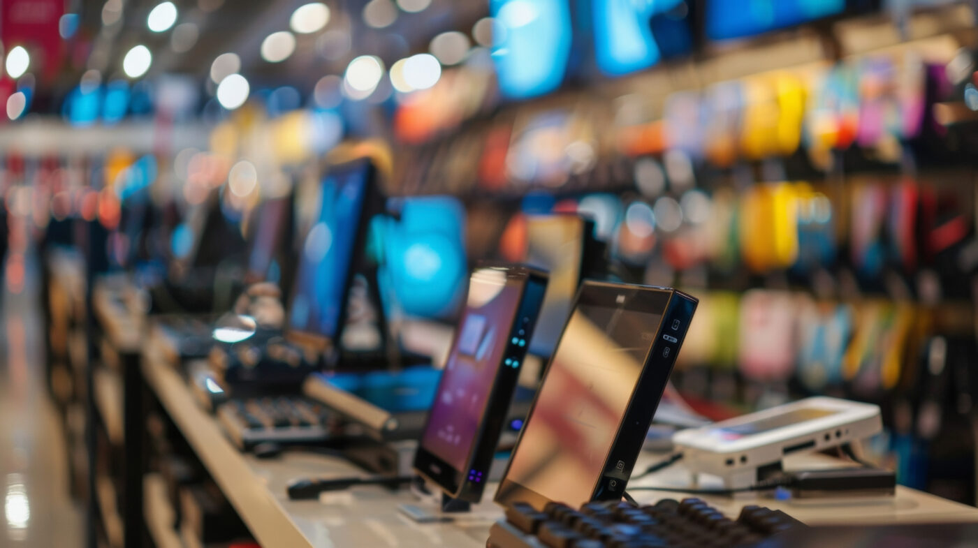 Store interior with cell phones