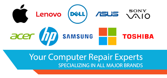 grouping of computer and laptop brand logos including Windows, Dell, HP, Samsung, Lenovo