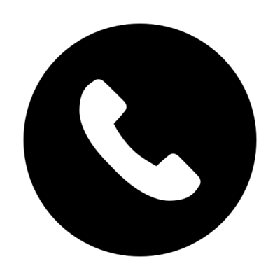A black circle with the a white cutout in the shape of a phone receiver
